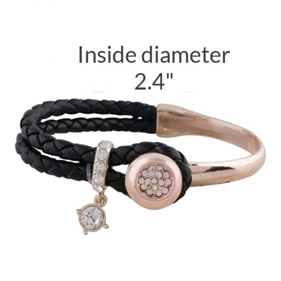 Snap Charm Leather Rose Gold Plated Bracelet Includes Snap Shown - Picture 2 of 5